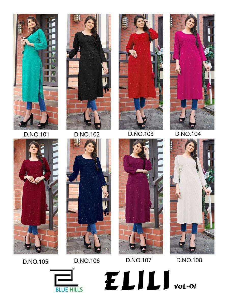 BLUE HILLS PRESENTS ELILI RAYON DESIGNER WHOLESALE KURTI